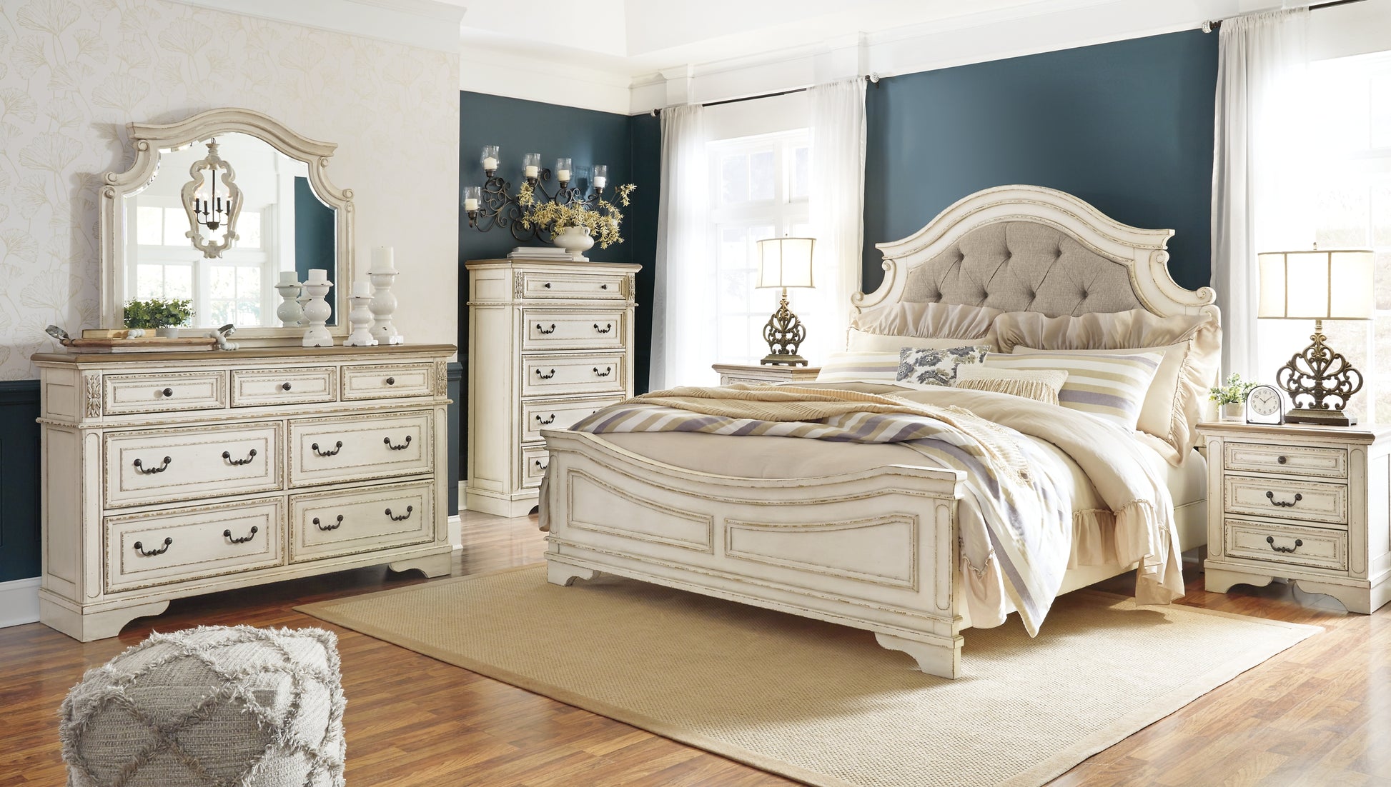 Realyn  Upholstered Panel Bed With Mirrored Dresser, Chest And Nightstand Signature Design by Ashley®