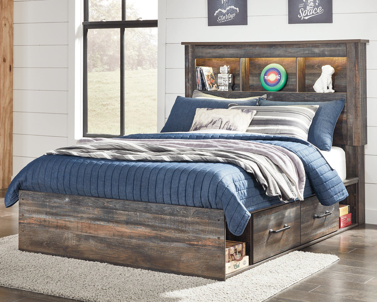 Drystan Full Bookcase Bed with 4 Storage Drawers with Mirrored Dresser and Chest Signature Design by Ashley®