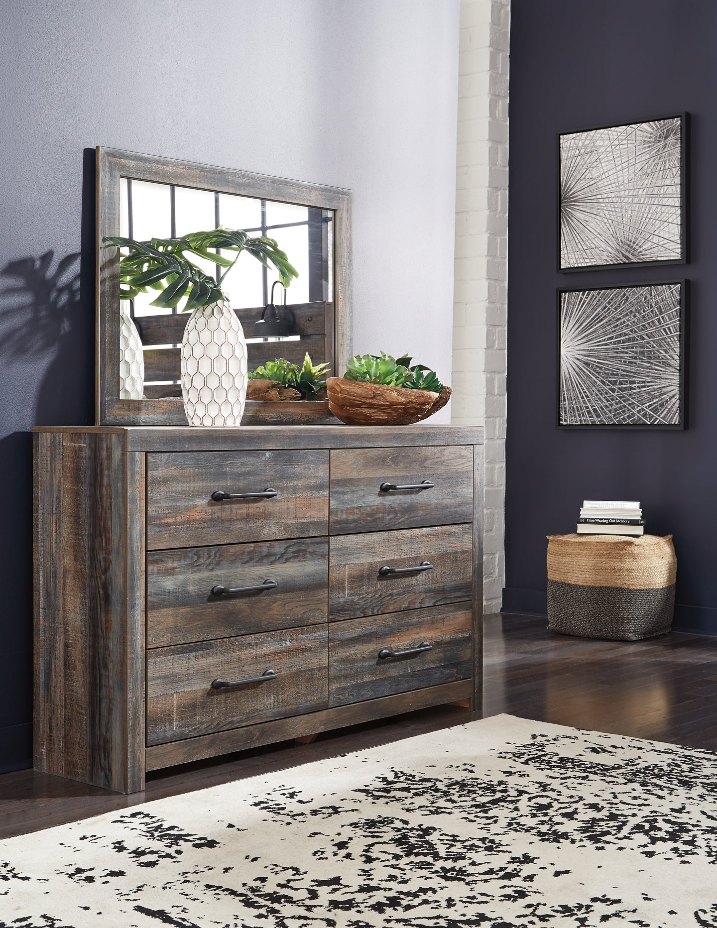 Drystan King Bookcase Bed with 4 Storage Drawers with Mirrored Dresser and 2 Nightstands Signature Design by Ashley®