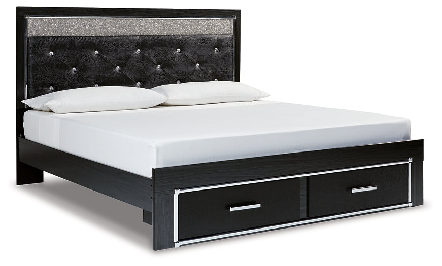 Kaydell King Upholstered Panel Storage Platform Bed with Mirrored Dresser and Chest Signature Design by Ashley®