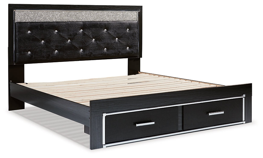 Kaydell King Upholstered Panel Storage Platform Bed with Mirrored Dresser and Chest Signature Design by Ashley®