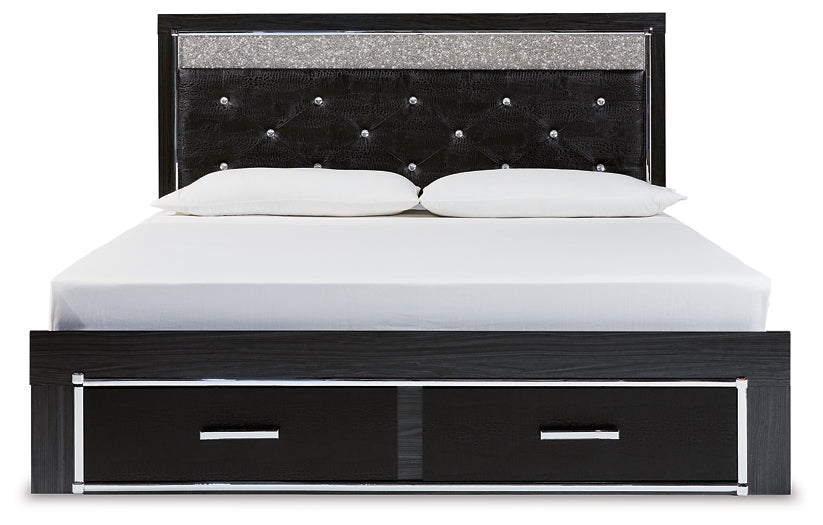 Kaydell King Upholstered Panel Storage Platform Bed with Mirrored Dresser and Chest Signature Design by Ashley®