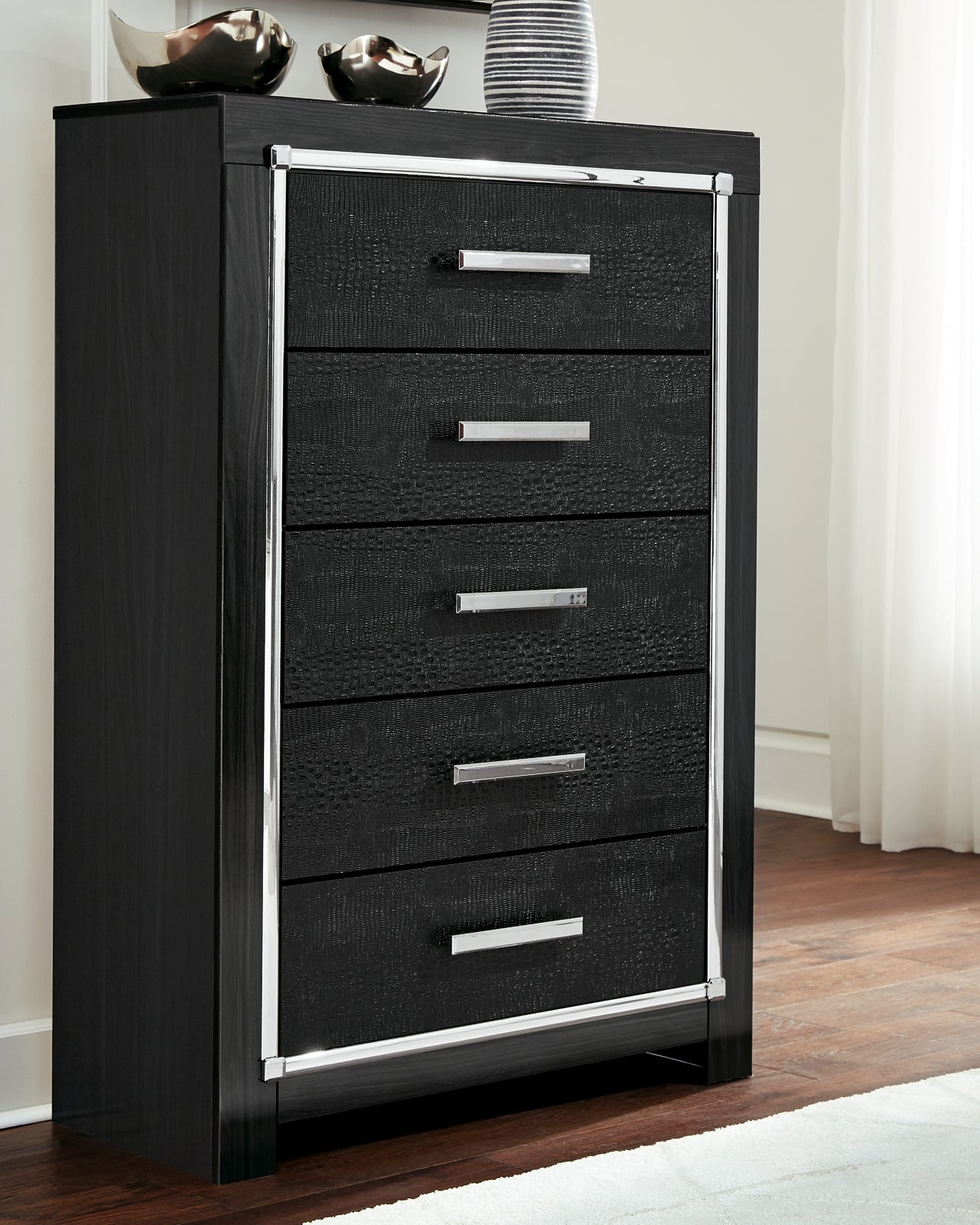 Kaydell King Upholstered Panel Storage Platform Bed with Mirrored Dresser and Chest Signature Design by Ashley®