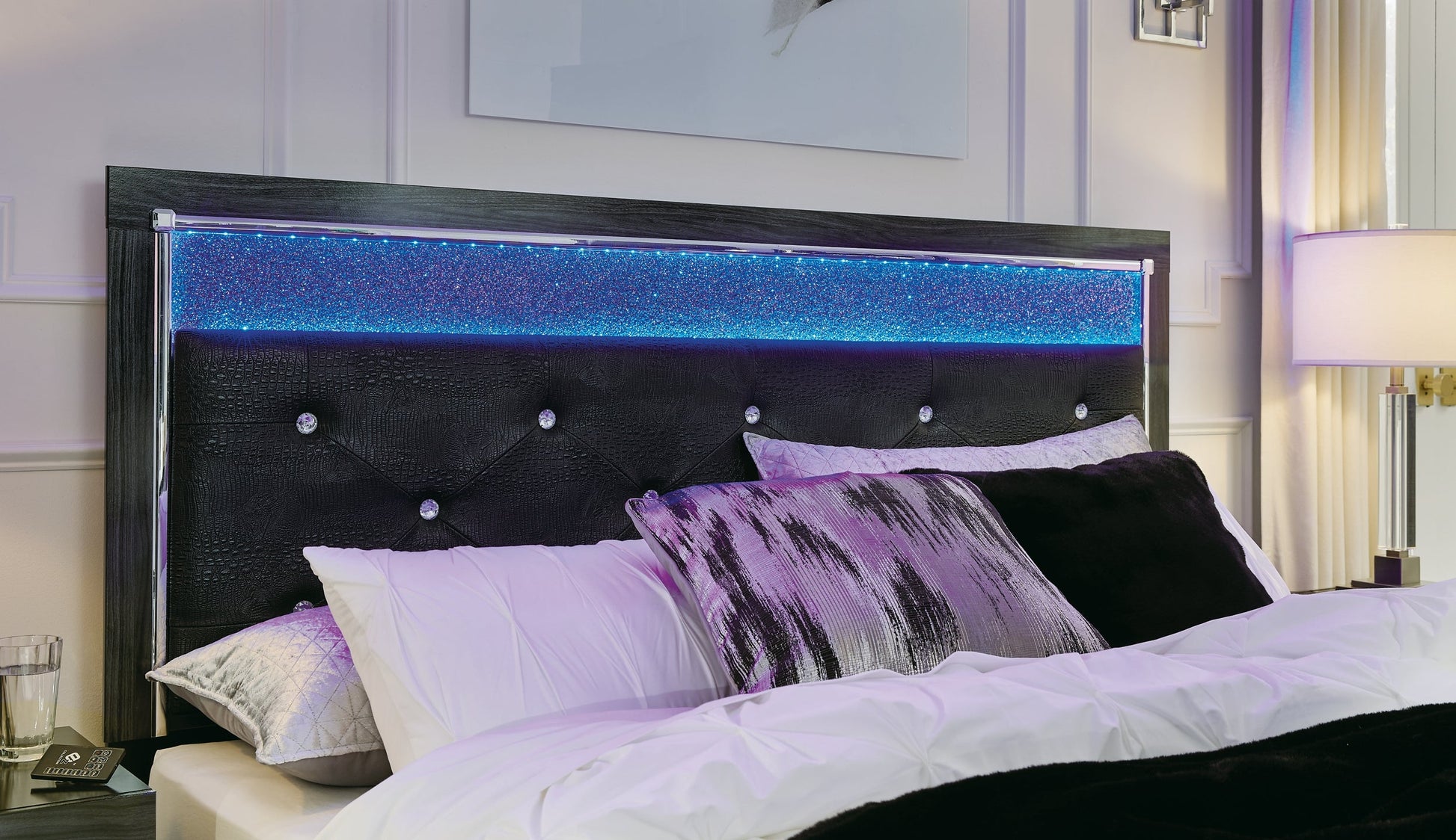 Kaydell King Upholstered Panel Storage Platform Bed with Mirrored Dresser and Chest Signature Design by Ashley®