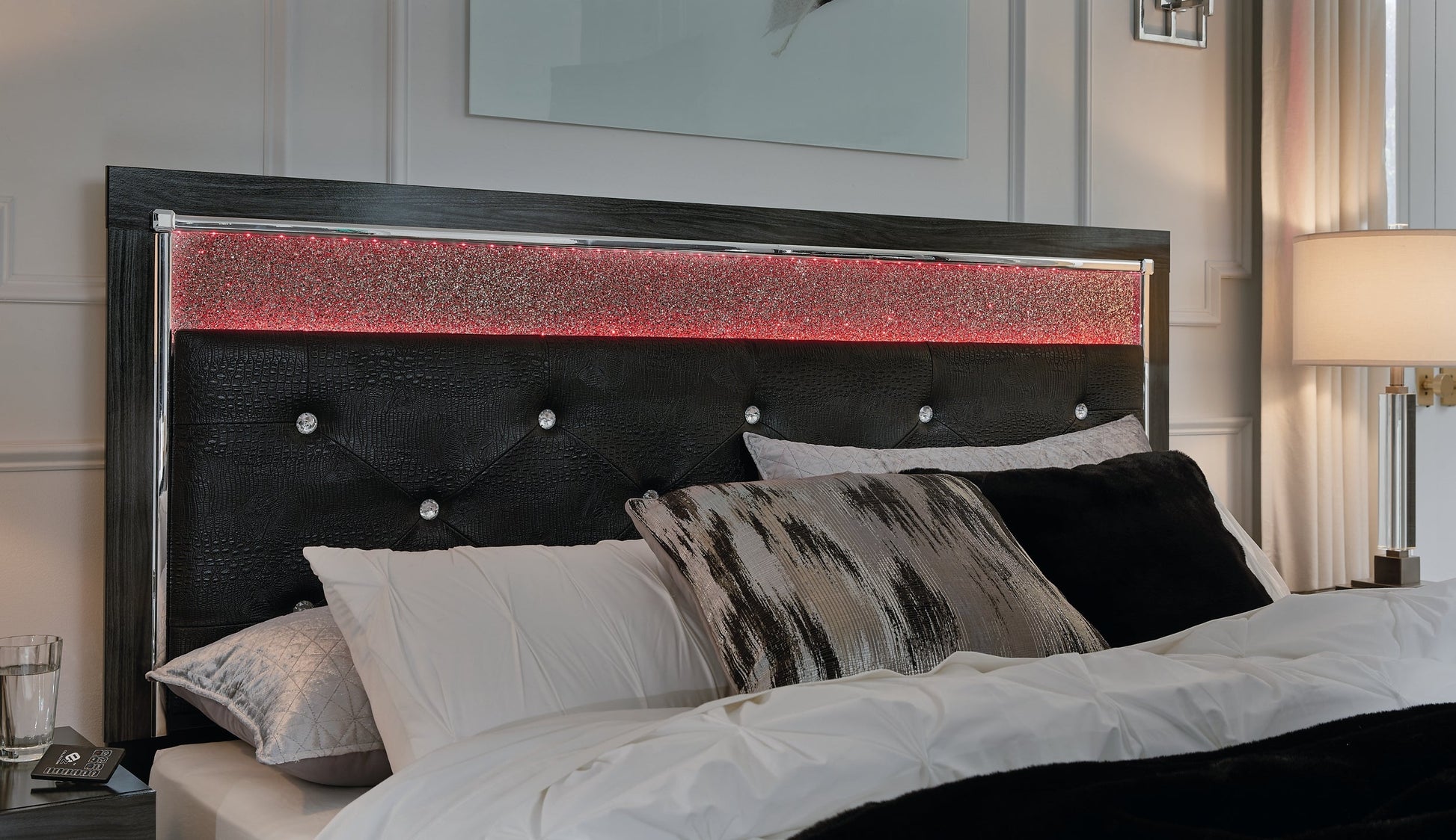 Kaydell King Upholstered Panel Storage Platform Bed with Mirrored Dresser and Chest Signature Design by Ashley®