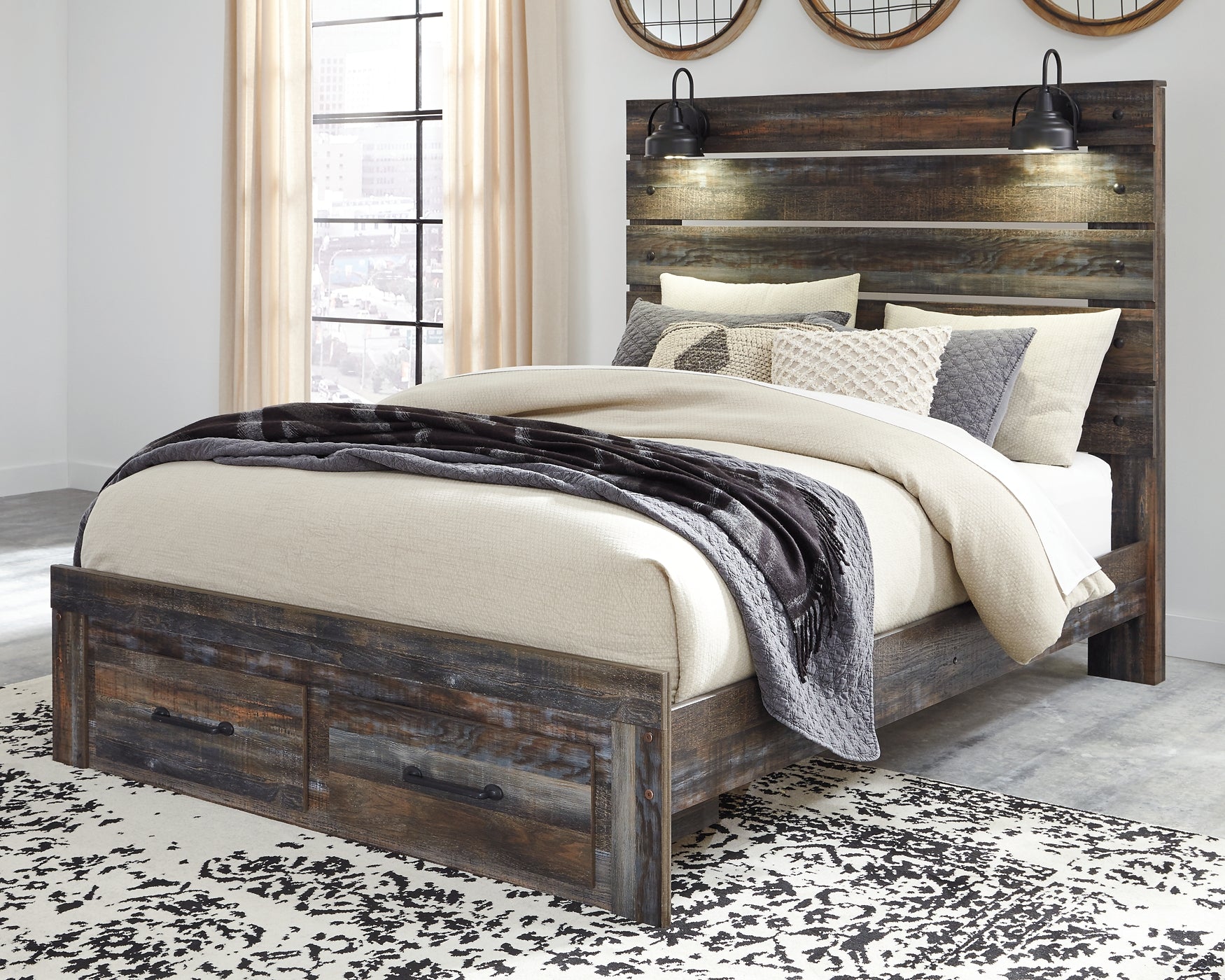 Drystan Queen Panel Bed with 2 Storage Drawers with Mirrored Dresser Signature Design by Ashley®