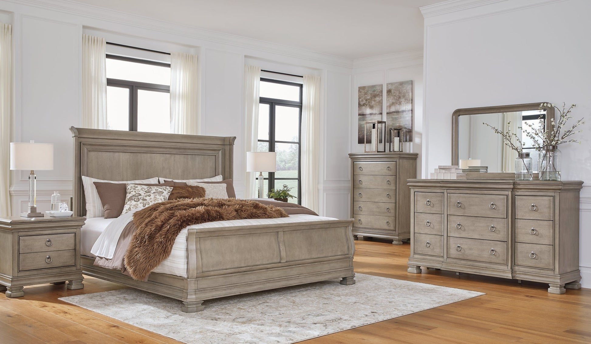 Lexorne California King Sleigh Bed with Mirrored Dresser, Chest and 2 Nightstands Signature Design by Ashley®
