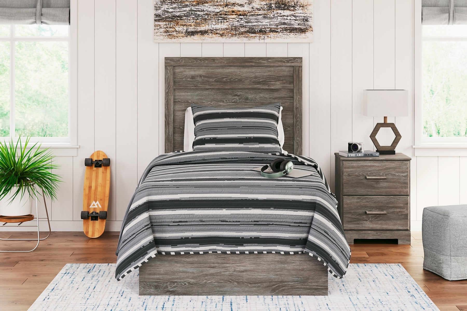 Ralinksi Twin Panel Bed with Mirrored Dresser, Chest and 2 Nightstands Signature Design by Ashley®