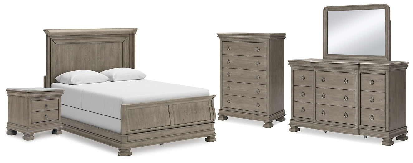 Lexorne Queen Sleigh Bed with Mirrored Dresser, Chest and Nightstand Signature Design by Ashley®