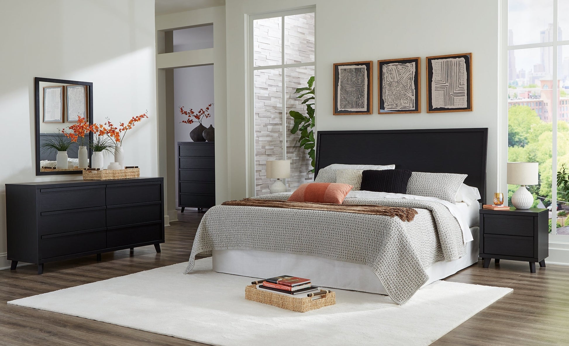 Danziar King Panel Headboard with Mirrored Dresser and 2 Nightstands Signature Design by Ashley®
