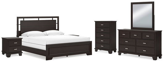 Covetown King Panel Bed with Mirrored Dresser, Chest and 2 Nightstands Signature Design by Ashley®