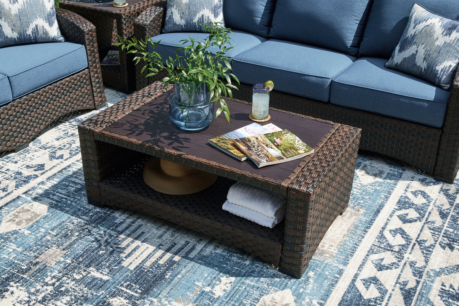 Windglow Outdoor Loveseat and 2 Chairs with Coffee Table Signature Design by Ashley®