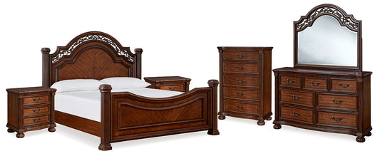 Lavinton King Poster Bed with Mirrored Dresser, Chest and 2 Nightstands Signature Design by Ashley®