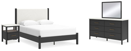 Cadmori Queen Upholstered Panel Bed with Mirrored Dresser and Nightstand Signature Design by Ashley®