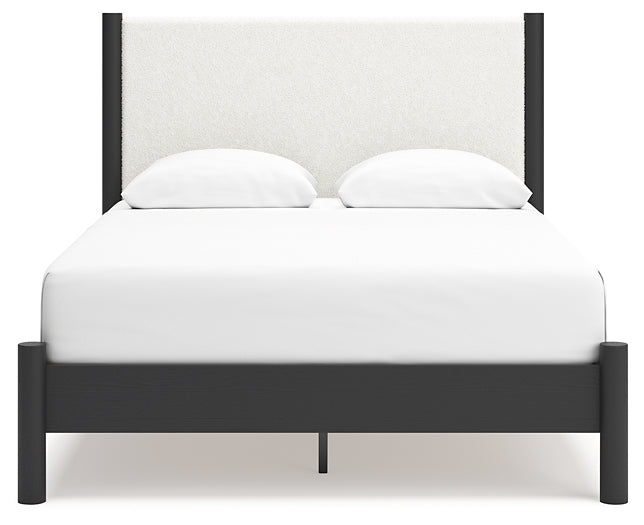 Cadmori Queen Upholstered Panel Bed with Mirrored Dresser and Nightstand Signature Design by Ashley®