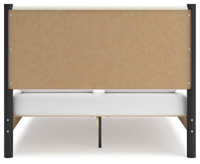 Cadmori Queen Upholstered Panel Bed with Mirrored Dresser and Nightstand Signature Design by Ashley®