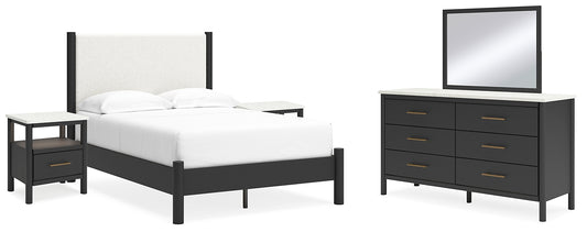 Cadmori Full Upholstered Panel Bed with Mirrored Dresser and 2 Nightstands Signature Design by Ashley®