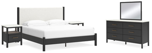 Cadmori King Upholstered Panel Bed with Mirrored Dresser and 2 Nightstands Signature Design by Ashley®