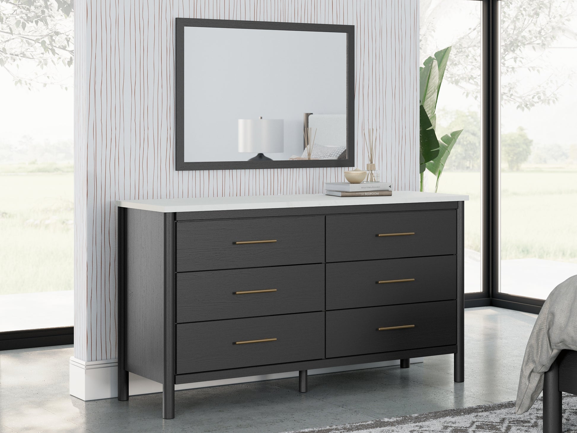 Cadmori Queen Upholstered Panel Bed with Mirrored Dresser and 2 Nightstands Signature Design by Ashley®