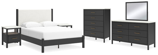 Cadmori Queen Upholstered Panel Bed with Mirrored Dresser, Chest and 2 Nightstands Signature Design by Ashley®