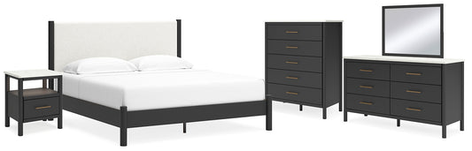 Cadmori King Upholstered Panel Bed with Mirrored Dresser, Chest and Nightstand Signature Design by Ashley®
