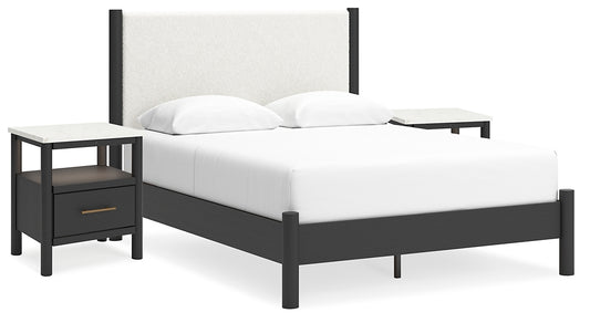 Cadmori Queen Upholstered Panel Bed with 2 Nightstands Signature Design by Ashley®