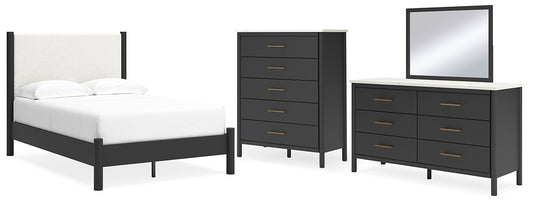 Cadmori Full Upholstered Panel Bed with Mirrored Dresser and Chest Signature Design by Ashley®