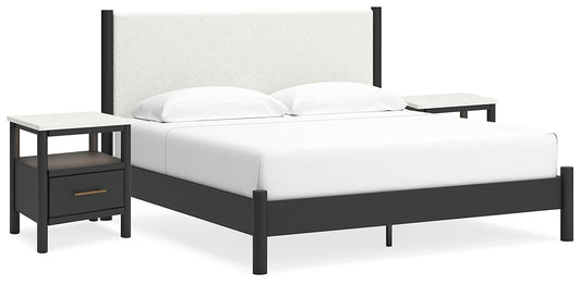 Cadmori King Upholstered Panel Bed with 2 Nightstands Signature Design by Ashley®
