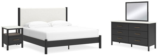 Cadmori King Upholstered Panel Bed with Mirrored Dresser and Nightstand Signature Design by Ashley®