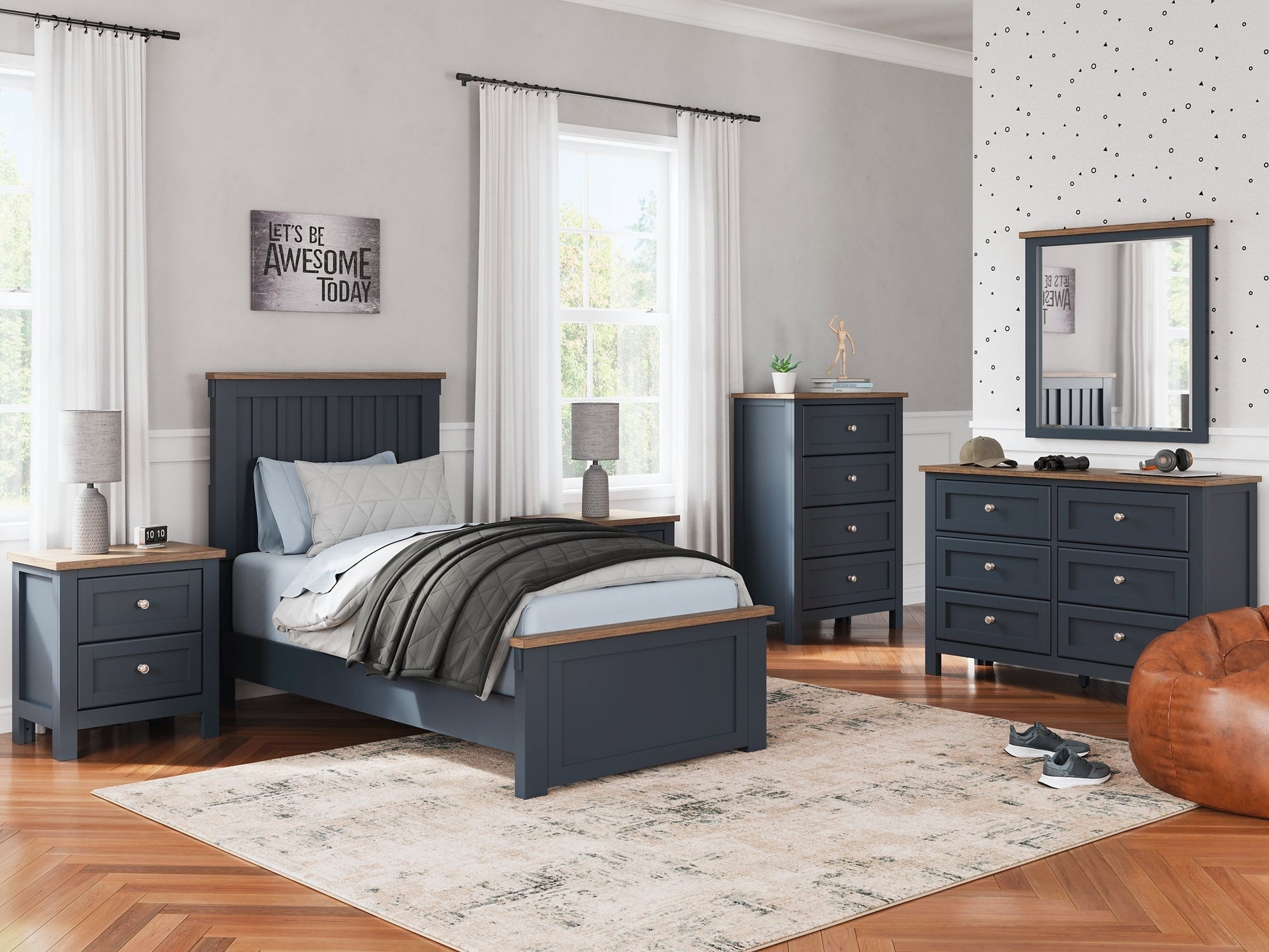Landocken Twin Panel Bed with Mirrored Dresser and 2 Nightstands Signature Design by Ashley®