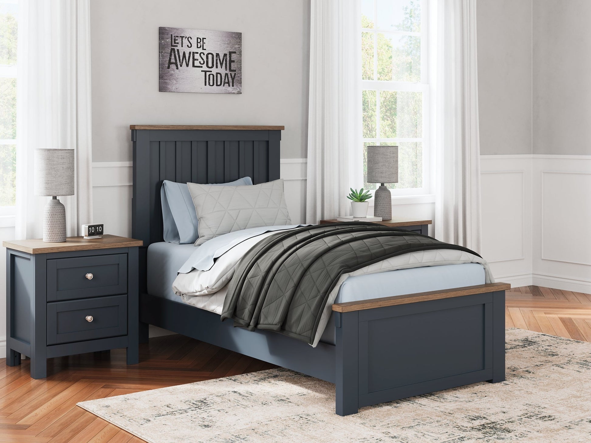 Landocken Twin Panel Bed with Mirrored Dresser and 2 Nightstands Signature Design by Ashley®