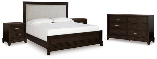 Neymorton Queen Upholstered Panel Bed with Dresser and 2 Nightstands Signature Design by Ashley®