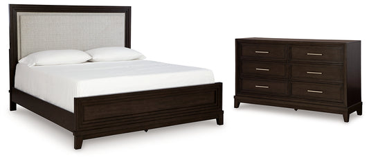 Neymorton King Upholstered Panel Bed with Dresser Signature Design by Ashley®