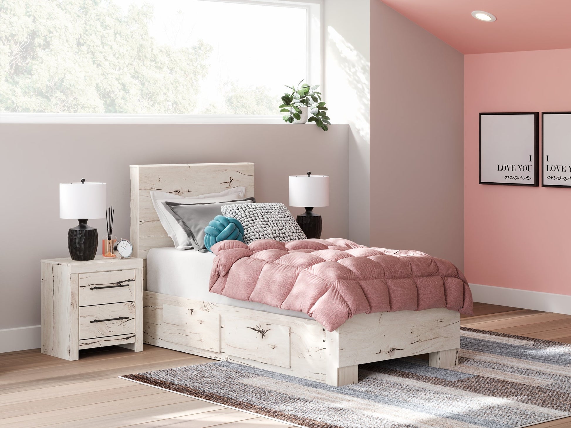Lawroy Twin Panel Bed with Mirrored Dresser Benchcraft®