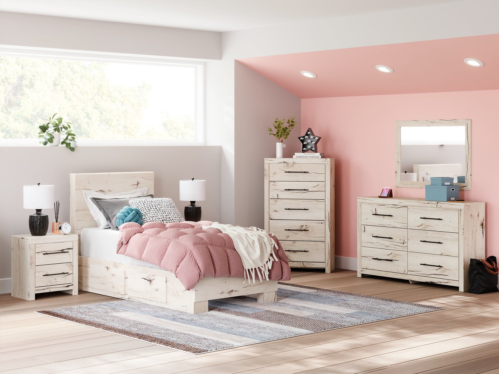 Lawroy Twin Panel Bed with Mirrored Dresser Benchcraft®
