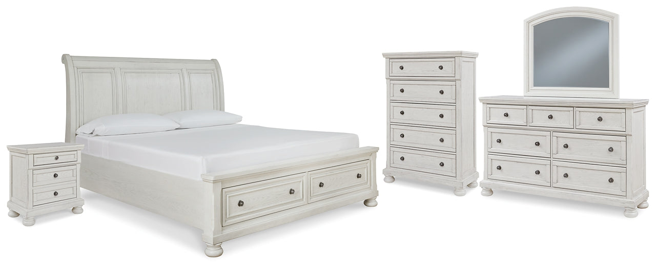 Robbinsdale King Sleigh Bed with Storage with Mirrored Dresser, Chest and Nightstand Signature Design by Ashley®