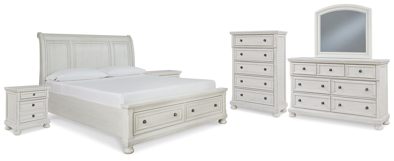 Robbinsdale King Sleigh Bed with Storage with Mirrored Dresser, Chest and 2 Nightstands Signature Design by Ashley®