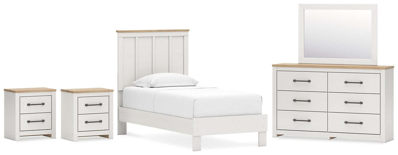 Linnocreek Twin Panel Bed with Mirrored Dresser and 2 Nightstands Benchcraft®