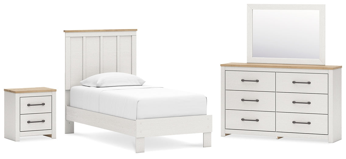 Linnocreek Twin Panel Bed with Mirrored Dresser and Nightstand Benchcraft®