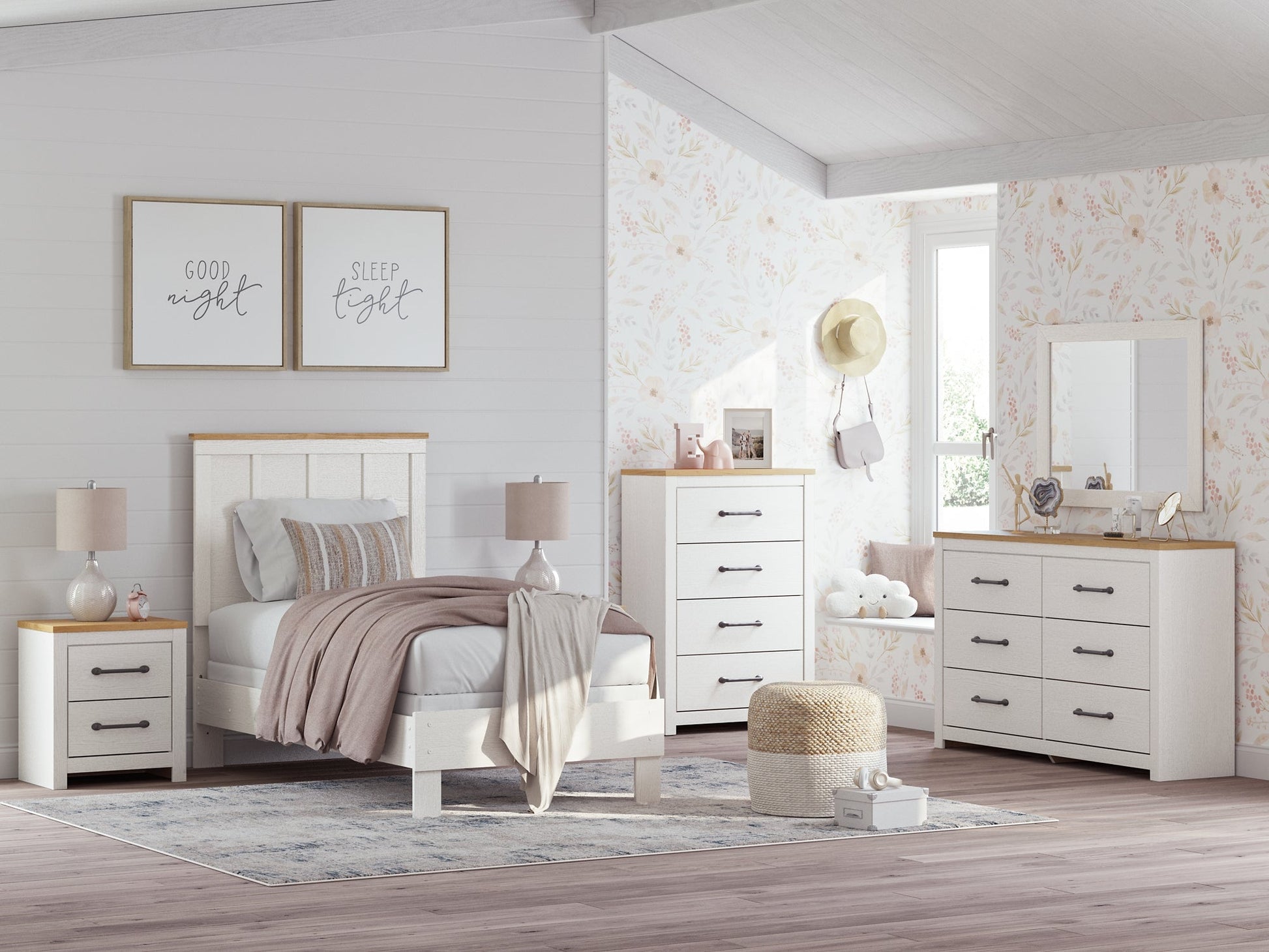 Linnocreek Twin Panel Bed with Mirrored Dresser and Nightstand Benchcraft®