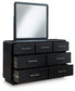 Rowanbeck Queen Upholstered Panel Bed with Mirrored Dresser, Chest and Nightstand Signature Design by Ashley®