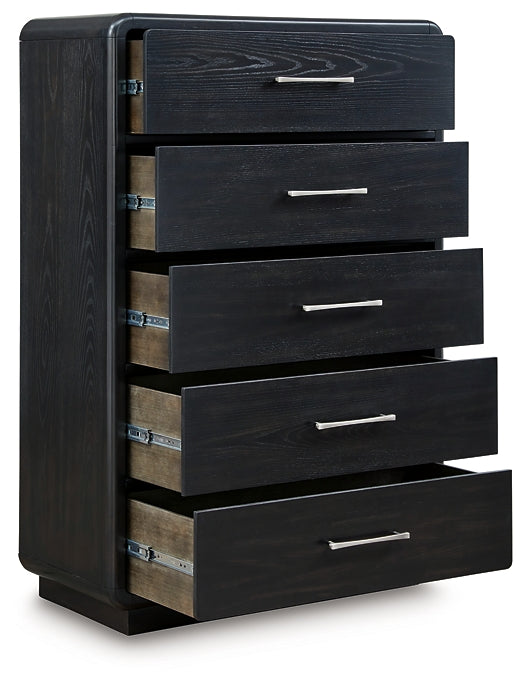 Rowanbeck Queen Upholstered Panel Bed with Mirrored Dresser, Chest and Nightstand Signature Design by Ashley®