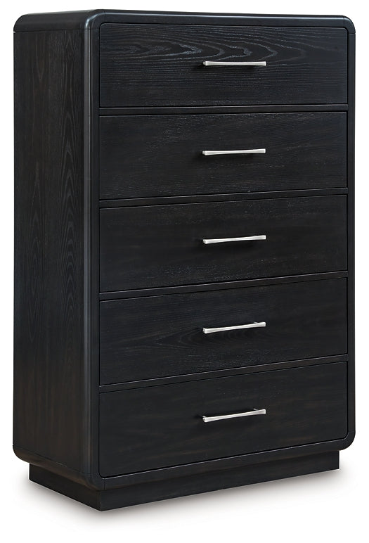 Rowanbeck Queen Upholstered Panel Bed with Mirrored Dresser, Chest and Nightstand Signature Design by Ashley®