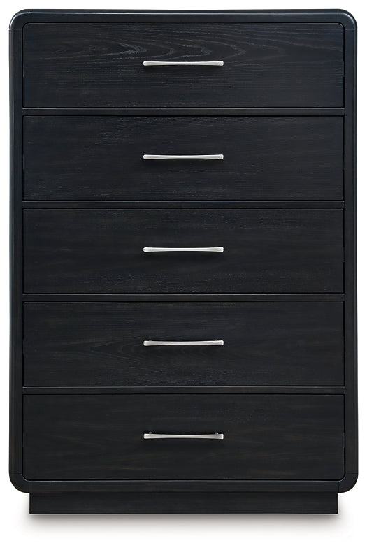 Rowanbeck Queen Upholstered Panel Bed with Mirrored Dresser, Chest and Nightstand Signature Design by Ashley®