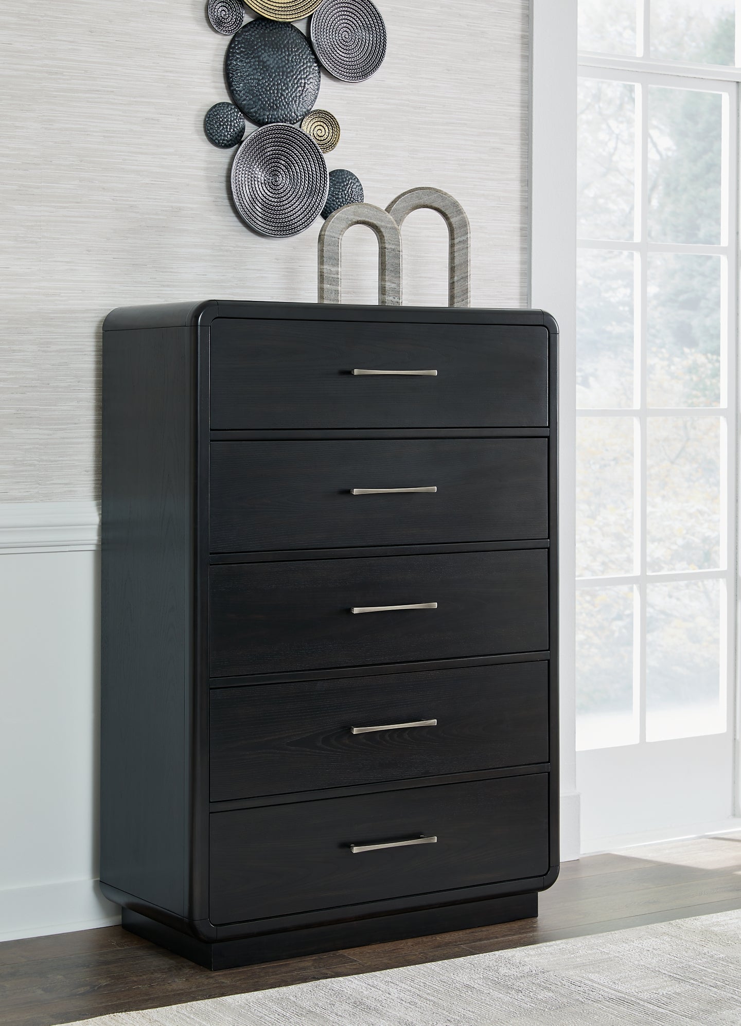 Rowanbeck Queen Upholstered Panel Bed with Mirrored Dresser, Chest and Nightstand Signature Design by Ashley®