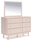 Wistenpine Twin Upholstered Panel Headboard with Mirrored Dresser, Chest and 2 Nightstands Signature Design by Ashley®