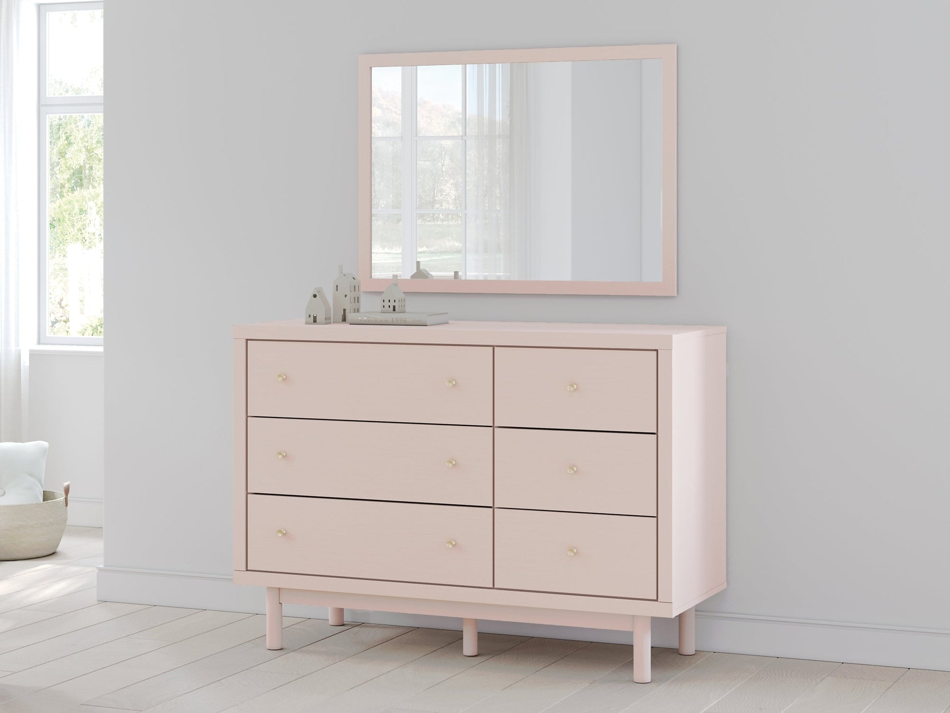 Wistenpine Twin Upholstered Panel Headboard with Mirrored Dresser, Chest and 2 Nightstands Signature Design by Ashley®