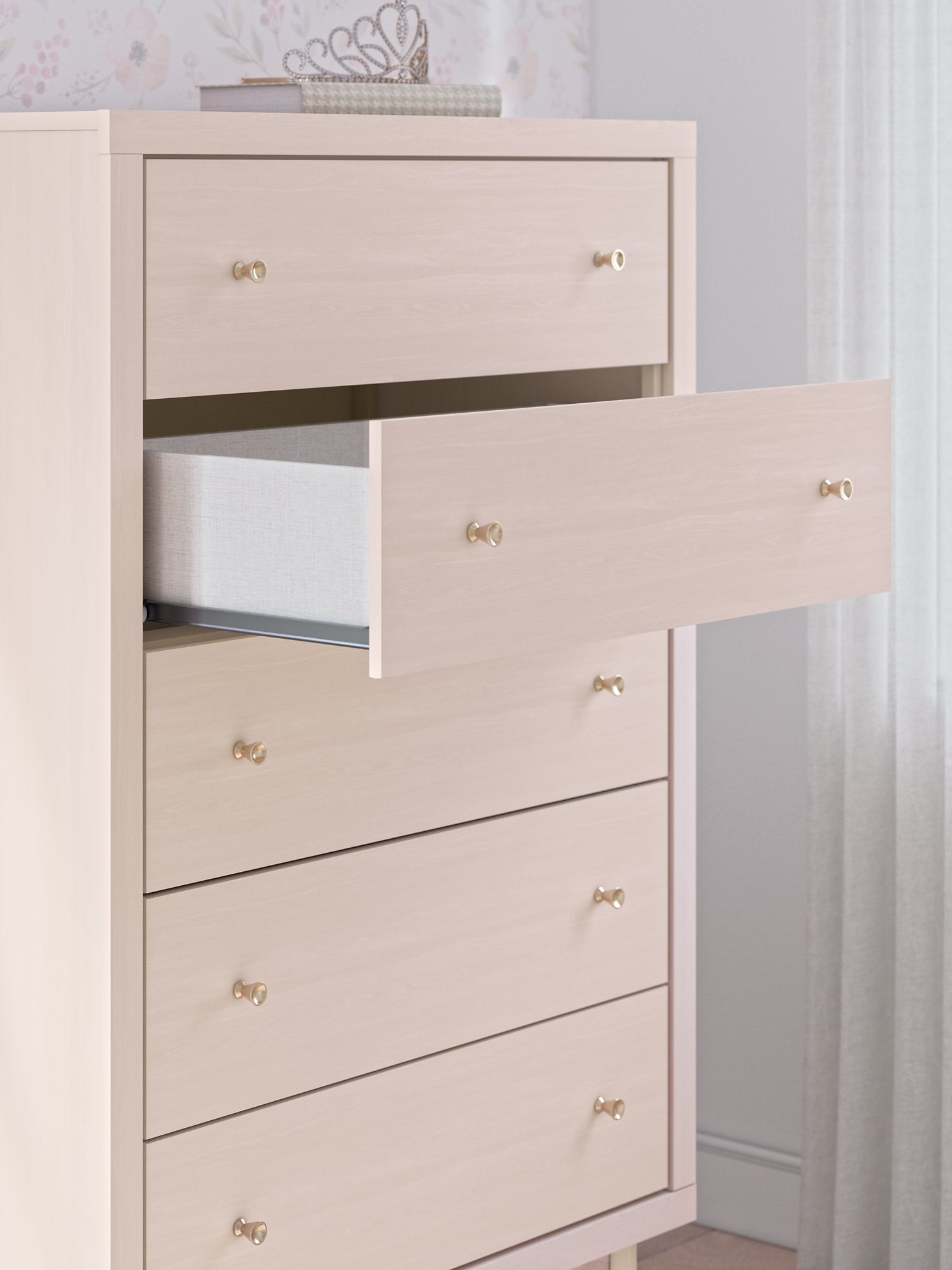 Wistenpine Twin Upholstered Panel Headboard with Mirrored Dresser, Chest and 2 Nightstands Signature Design by Ashley®