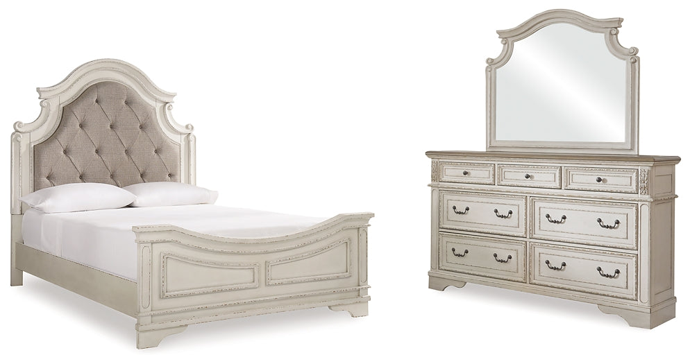 Realyn Queen Upholstered Panel Bed with Mirrored Dresser Signature Design by Ashley®