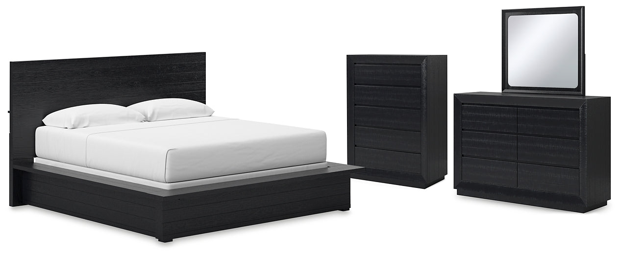 Londer California King Panel Bed with Mirrored Dresser and Chest Millennium® by Ashley